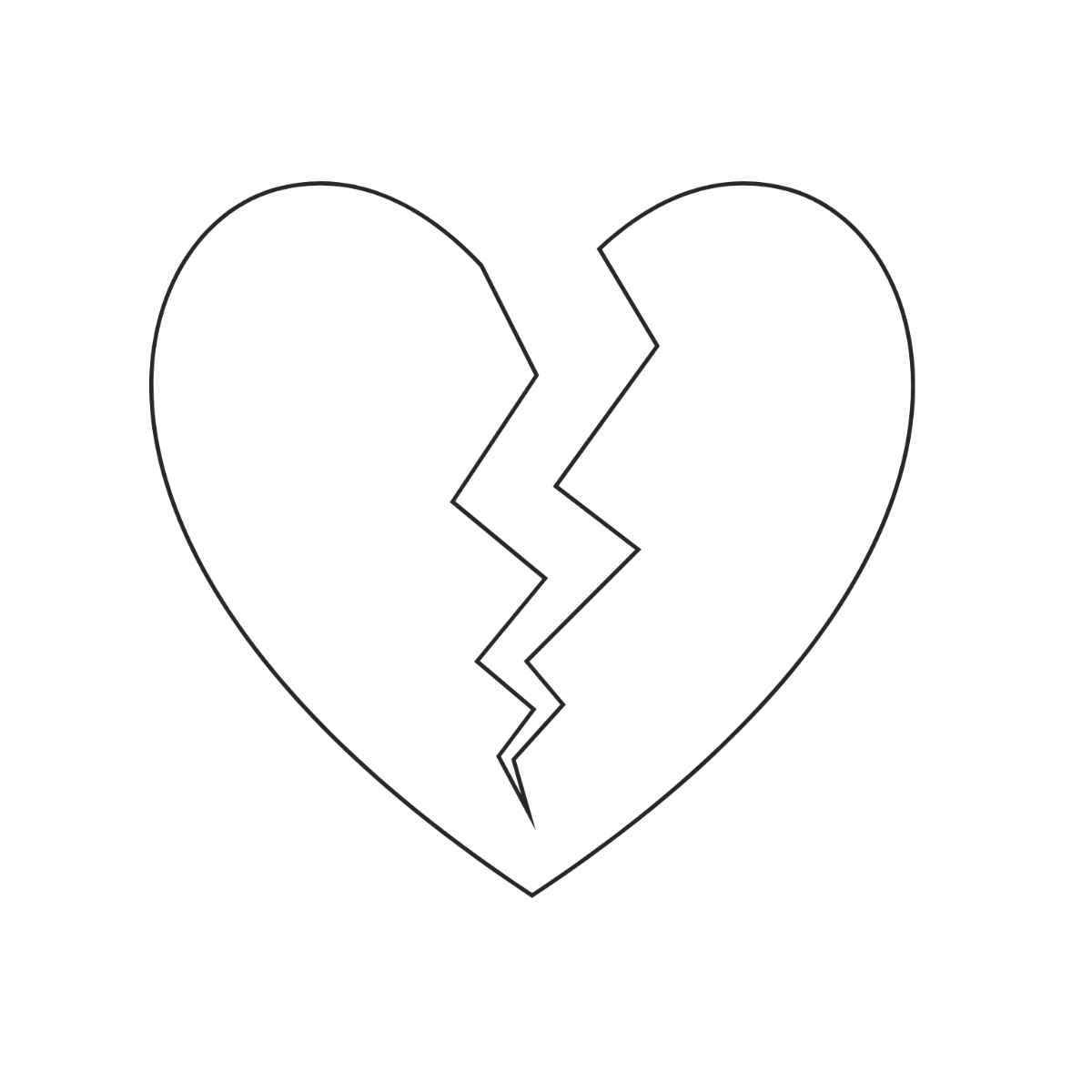 Free Broken Heart Outline Clipart Template