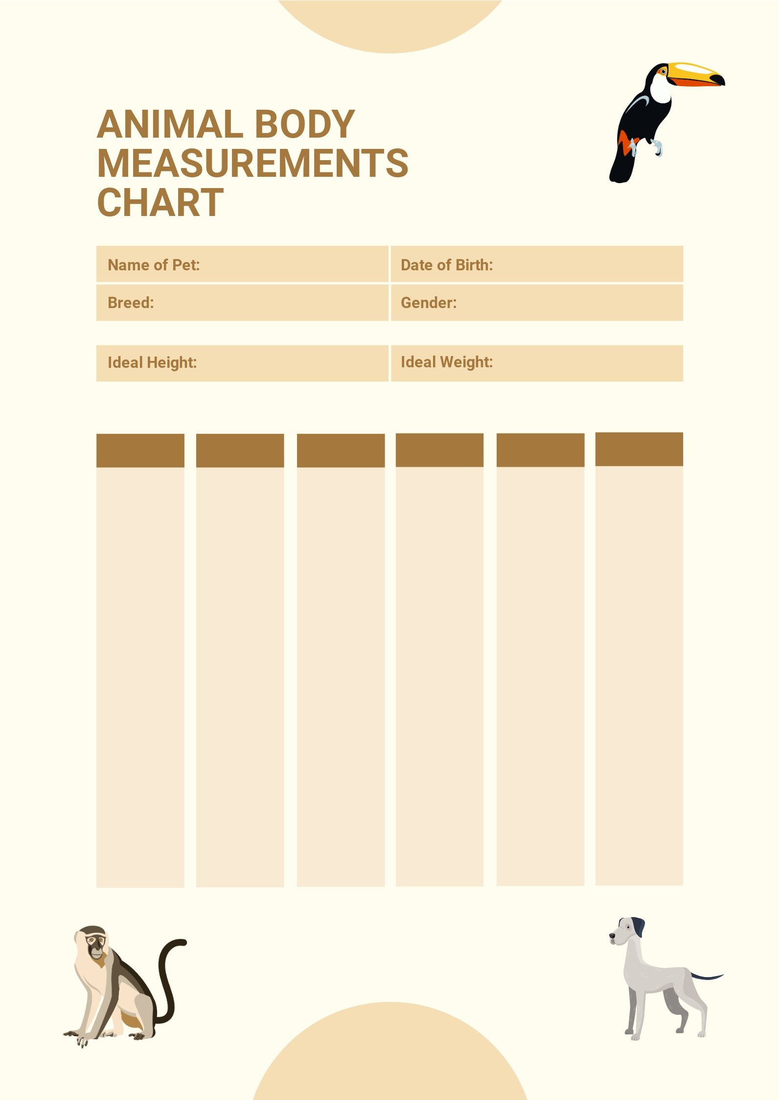 Animal Body Measurements Chart Template - PDF 