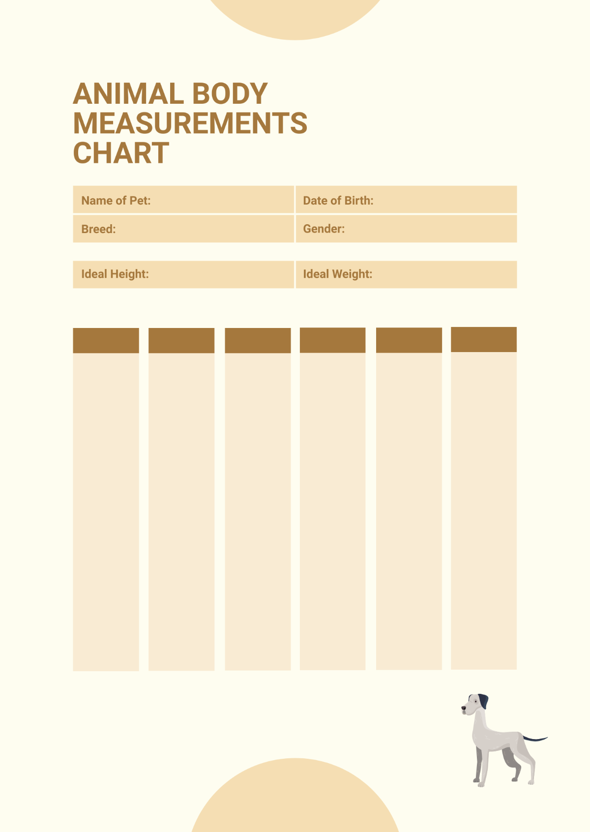 Animal Body Measurements Chart Template