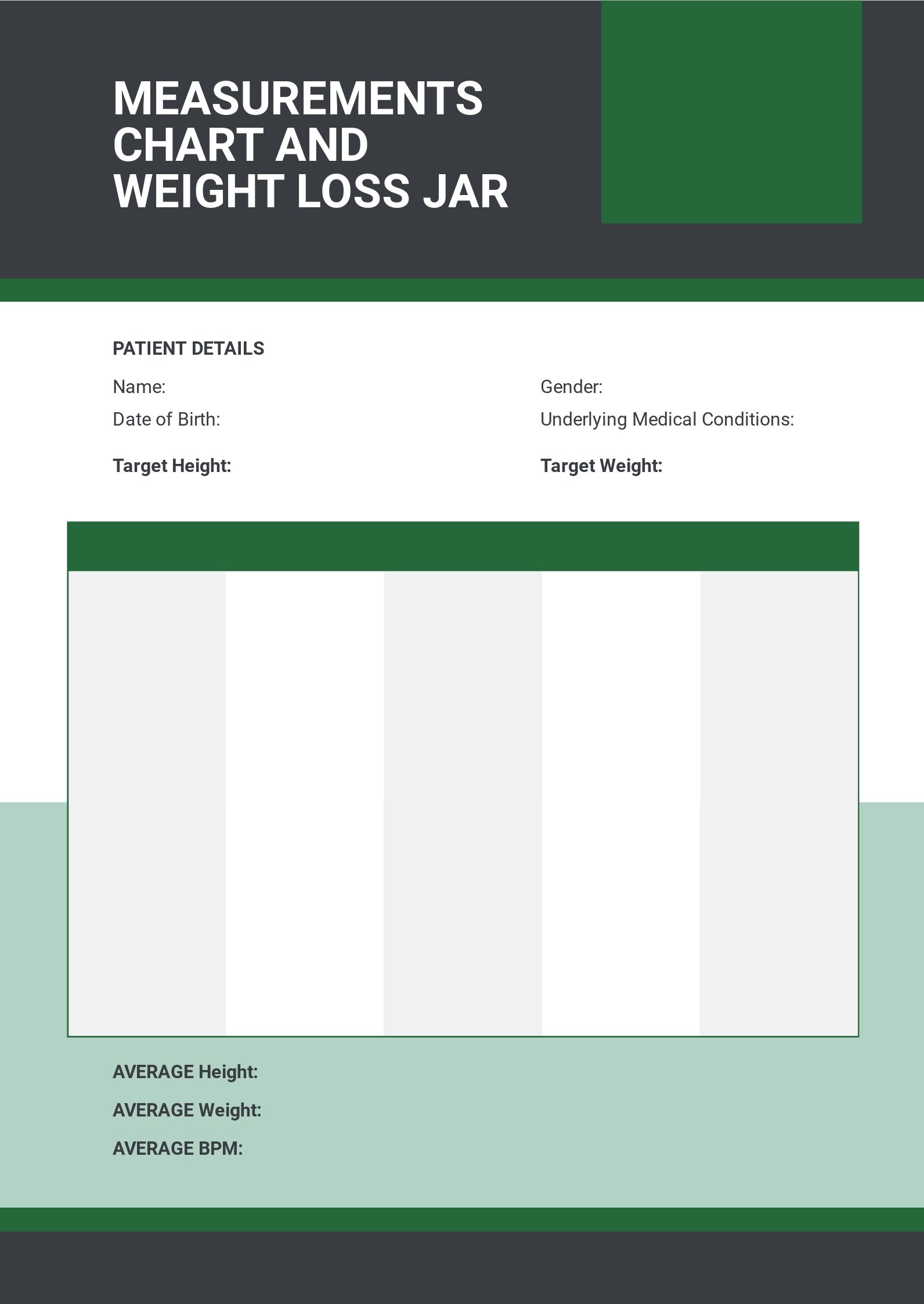 Measurements Chart & Weight Loss Jar Template
