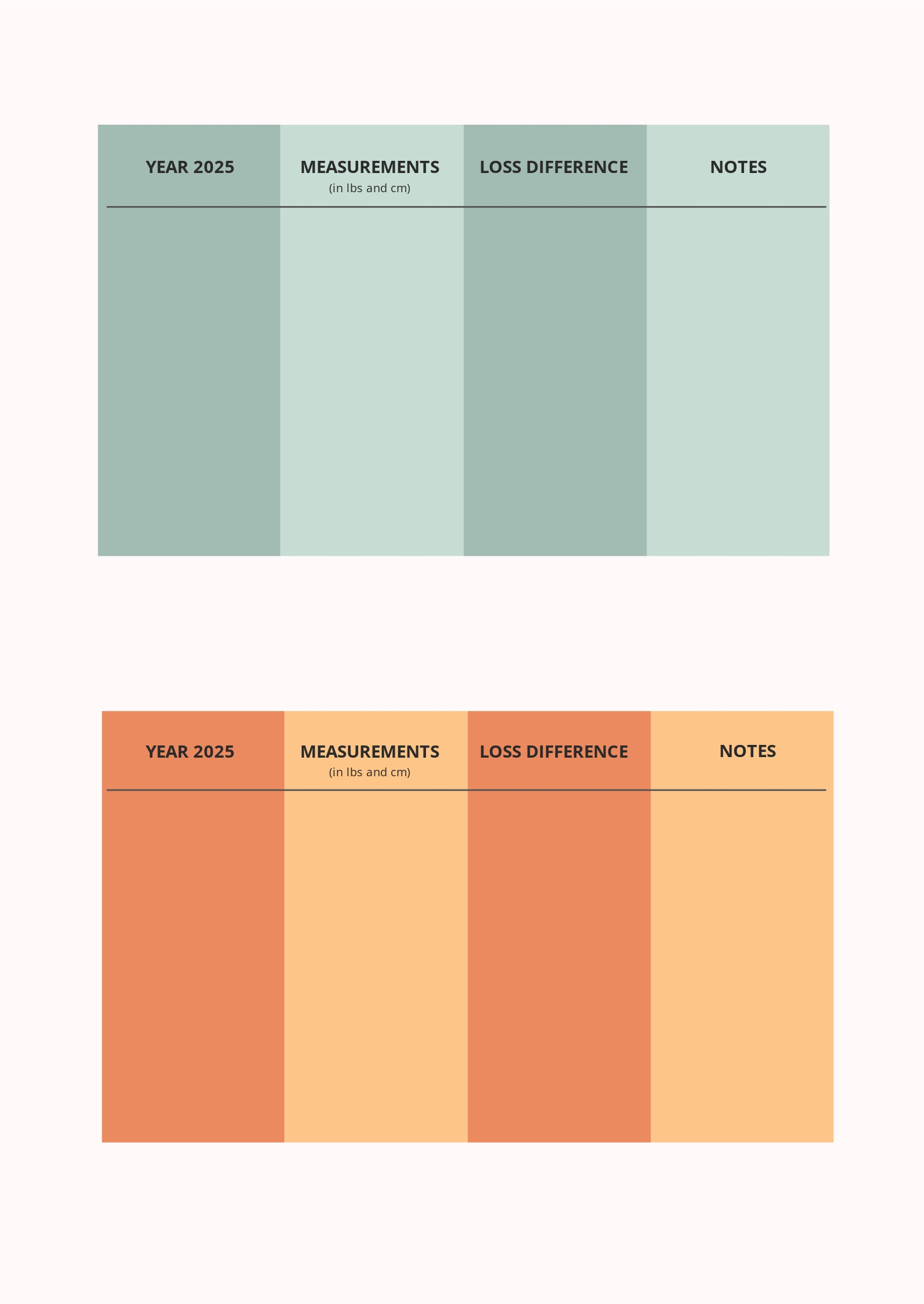Free Yearly Body Measurements Chart Template to Edit Online