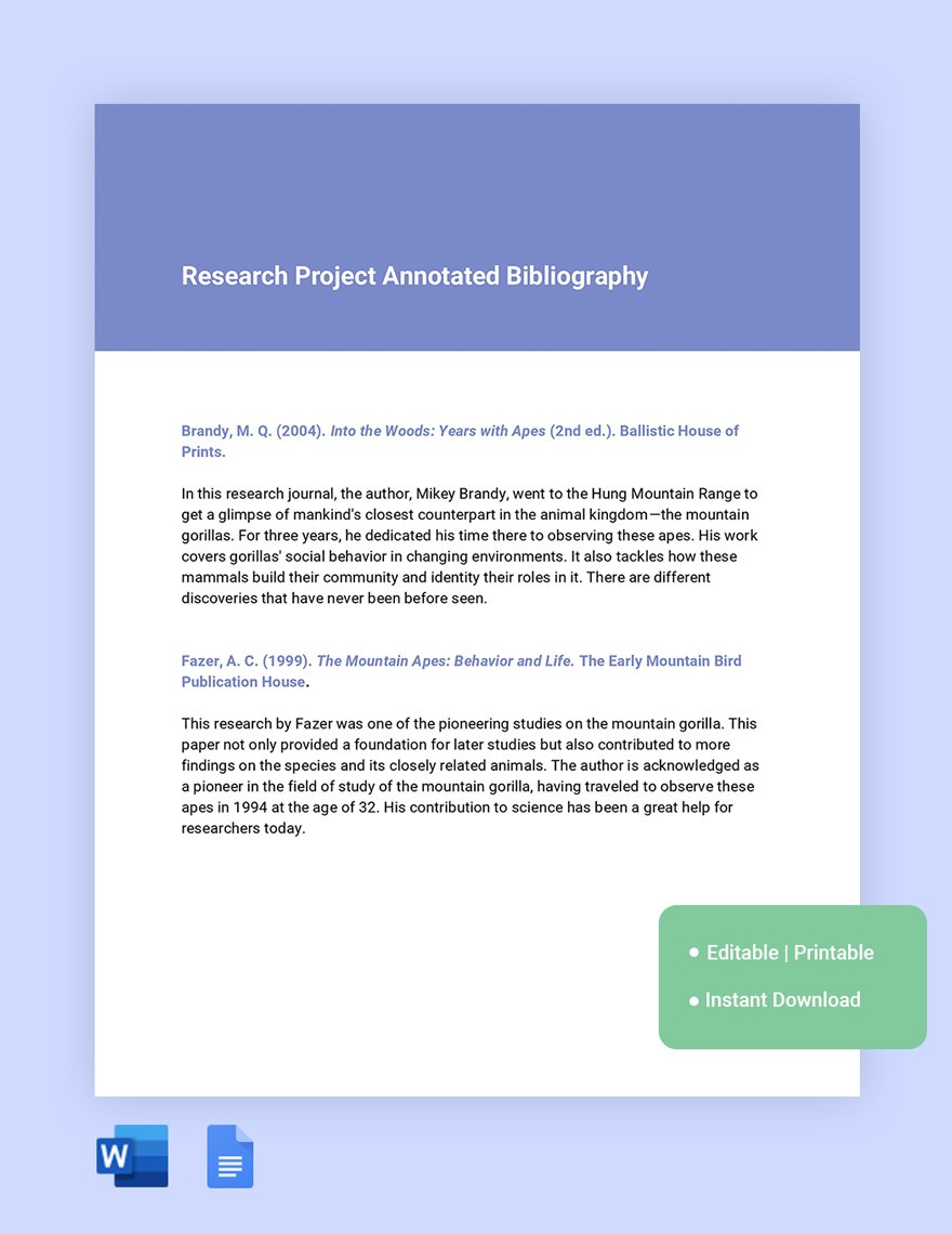 Free Research Project Annotated Bibliography Template