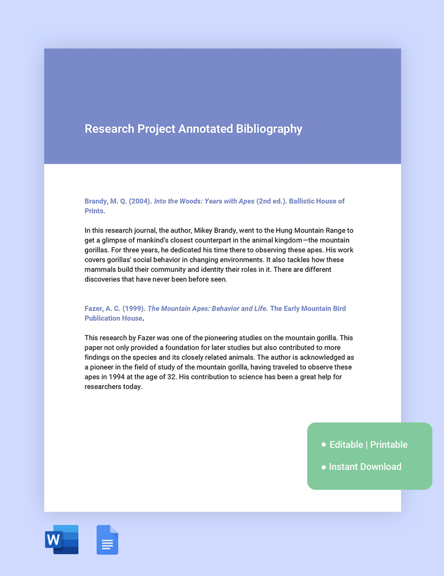 Free Research Project Annotated Bibliography Template in Word, Google Docs