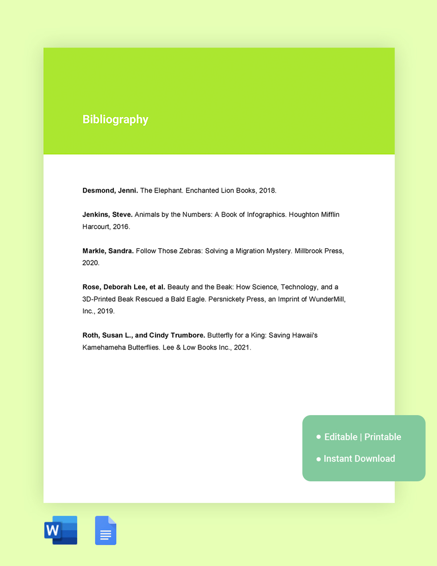 School Project Bibliography Template in Word, Google Docs