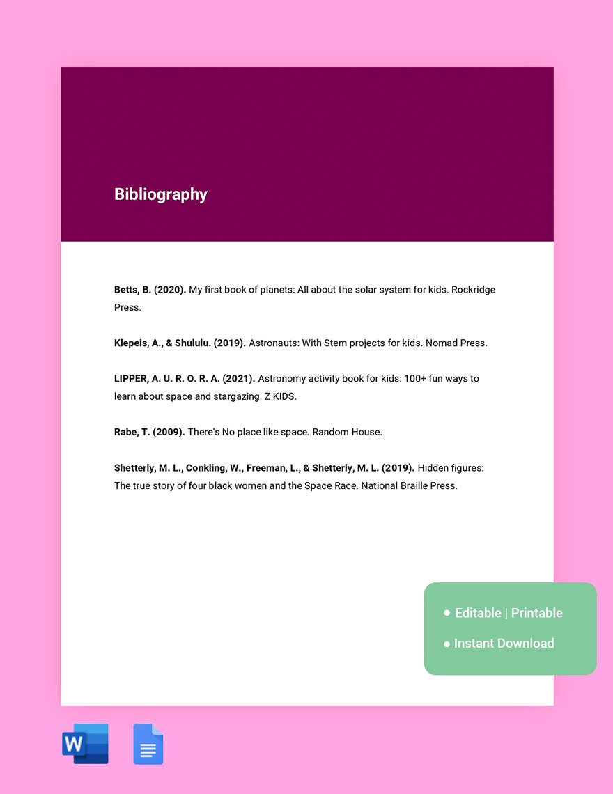 Bibliography Template For Kids