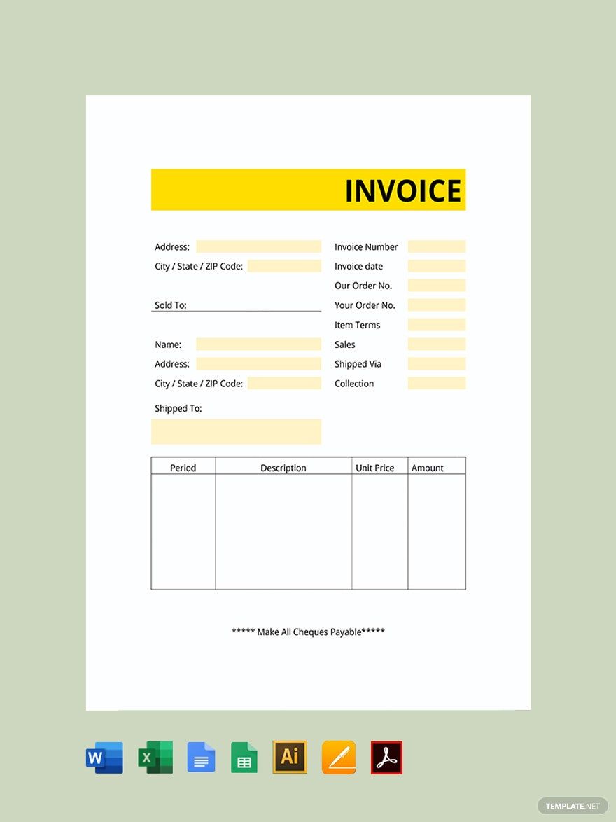 Commercial Business Invoice Template in Word, Google Docs, Excel, PDF, Google Sheets, Illustrator, PSD, Apple Pages, Apple Numbers