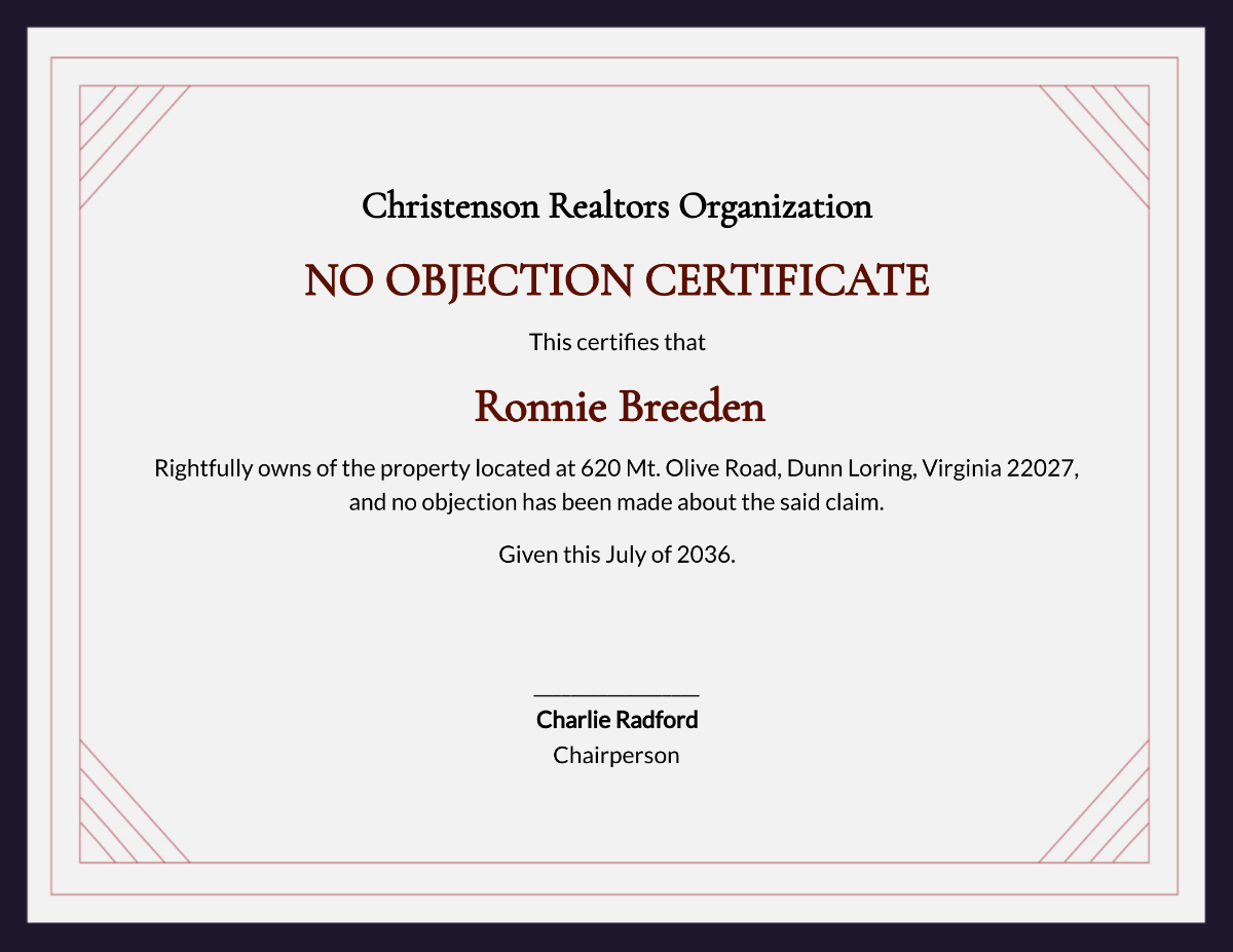 Free No Objection Certificate Template