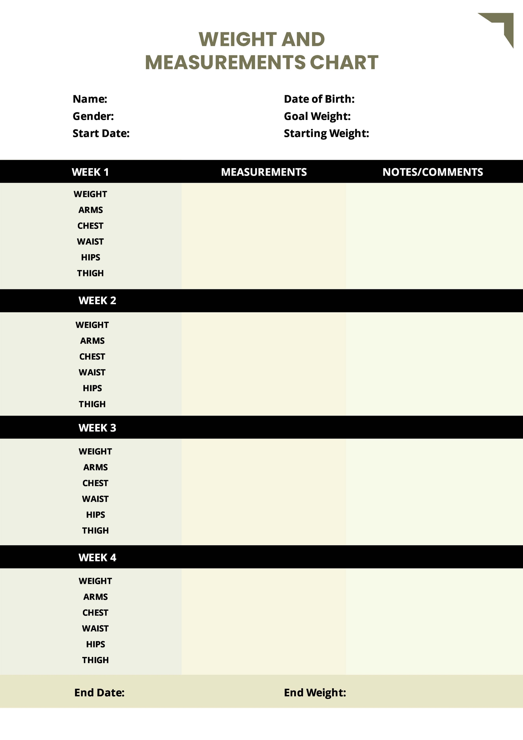 Weight And Measurements Chart Template in PDF - Download | Template.net