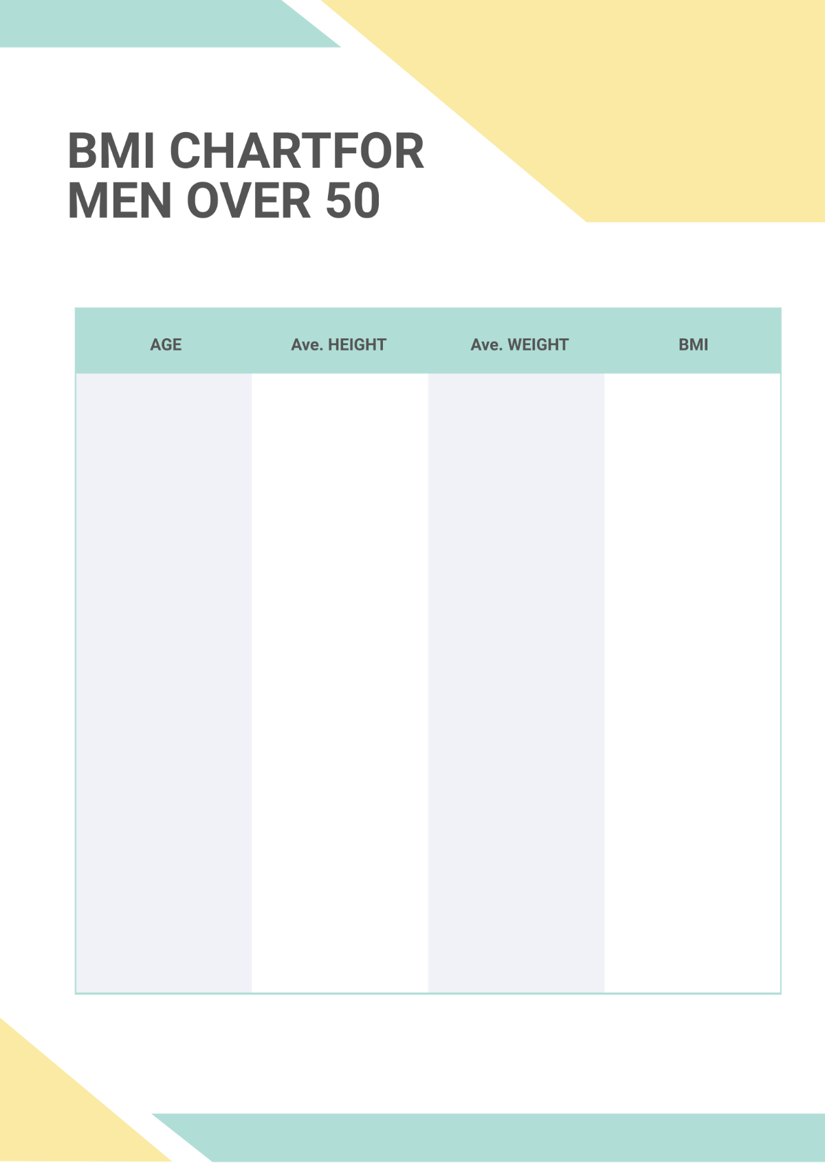 BMI Chart For Men Over 50 Template