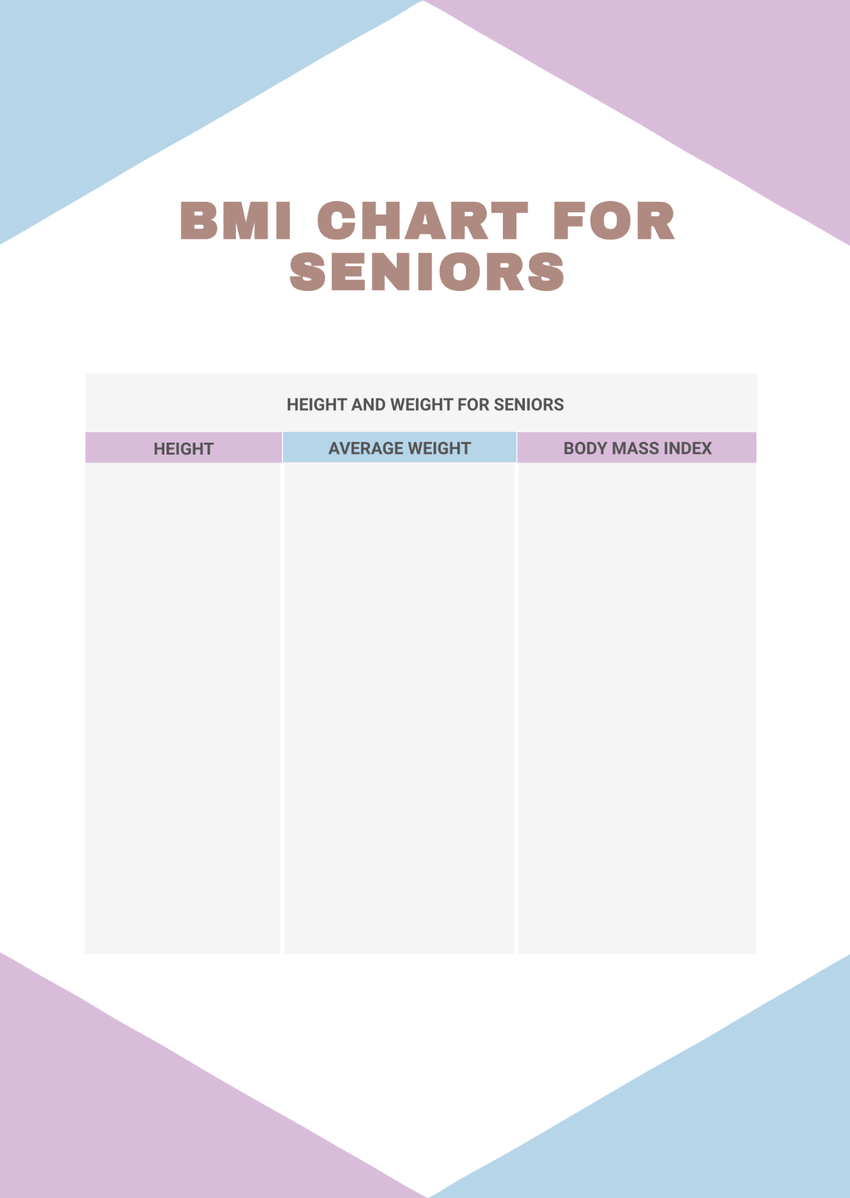 BMI Chart For Seniors Template