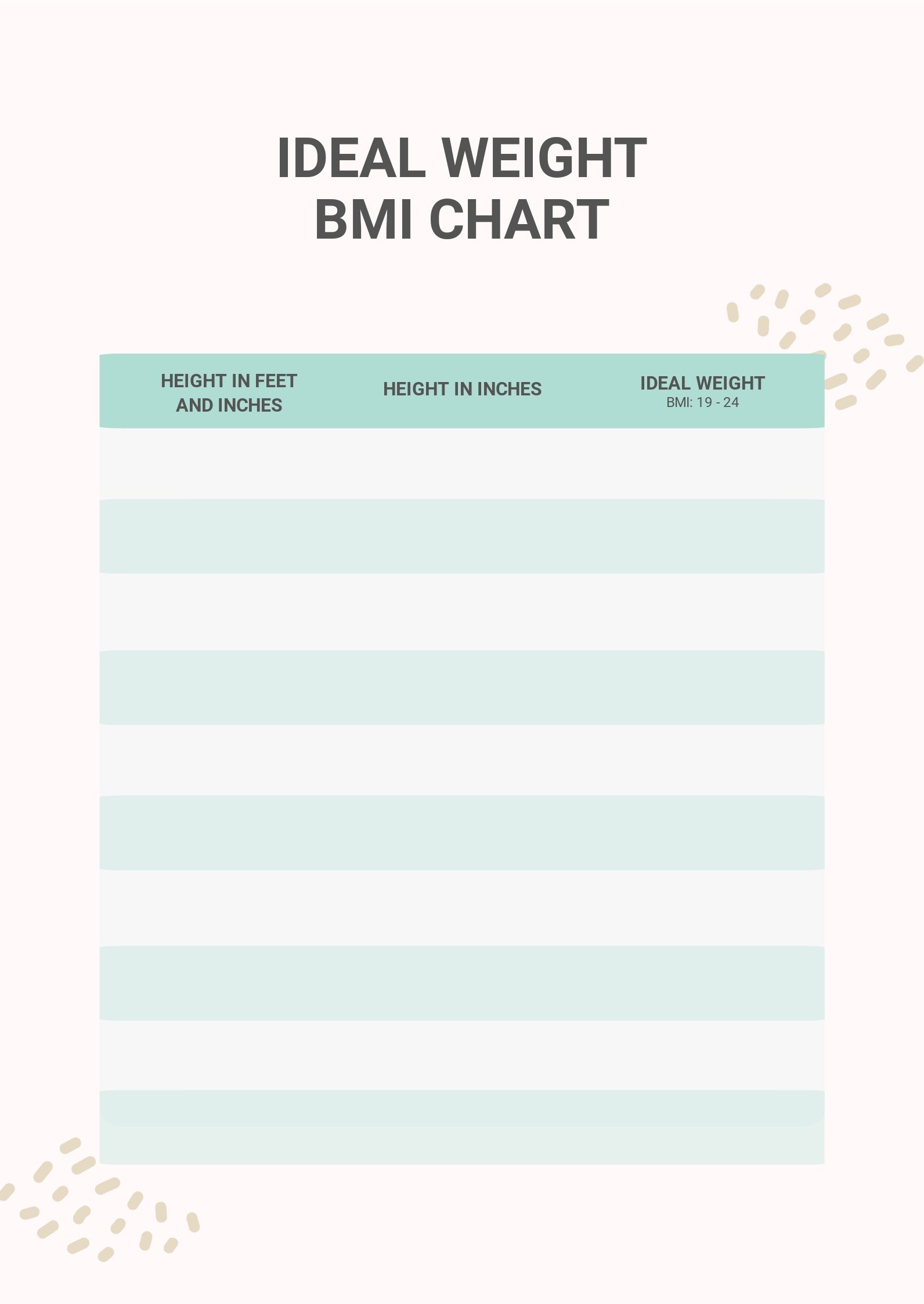 Ideal Weight BMI Chart Template