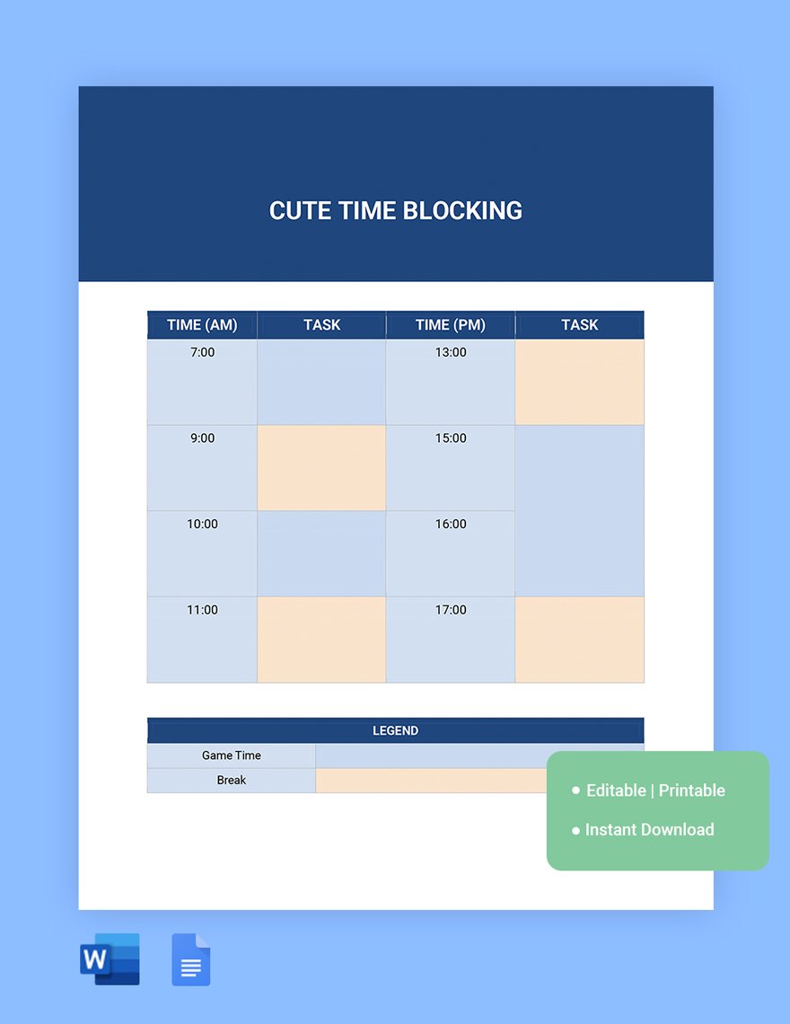 Free Cute Time Blocking Template in Word, Google Docs