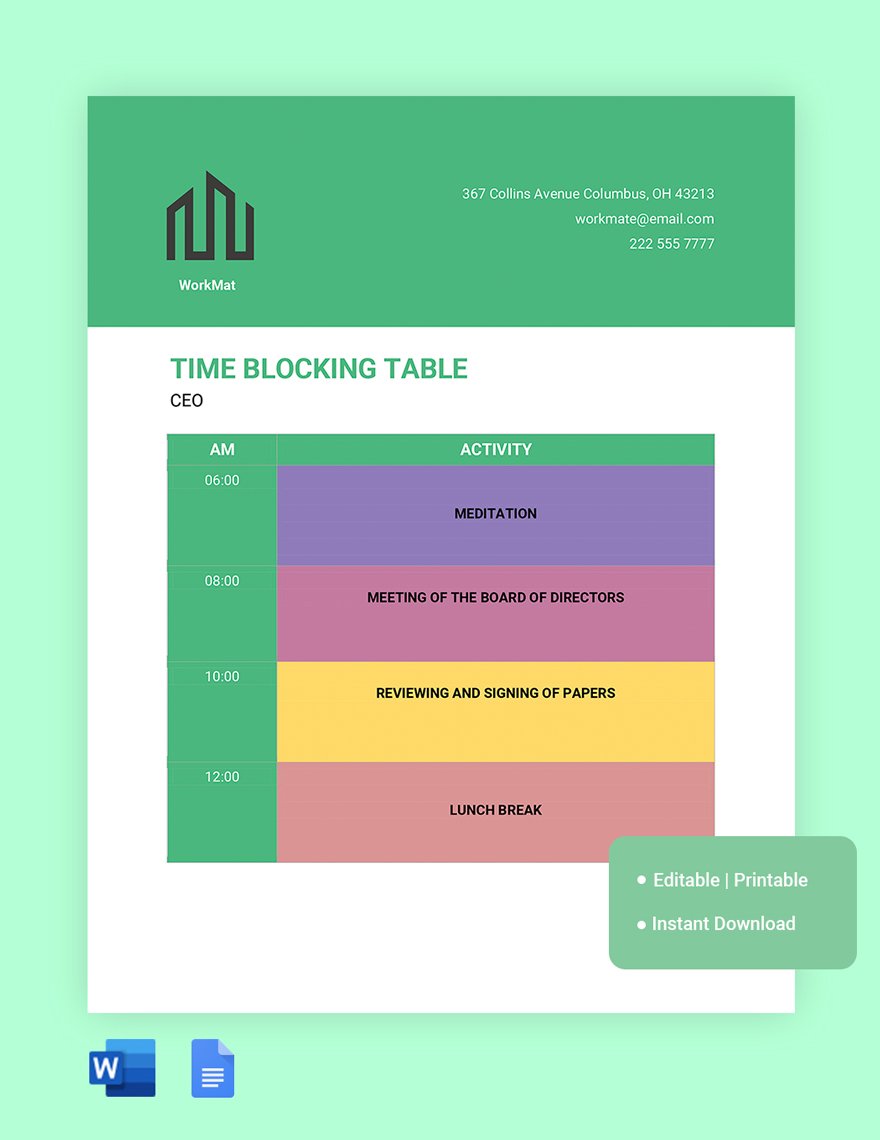 Ceo Time Blocking Template