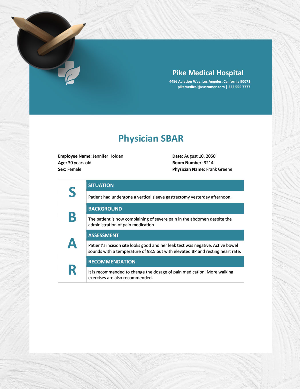 Physician SBAR Template
