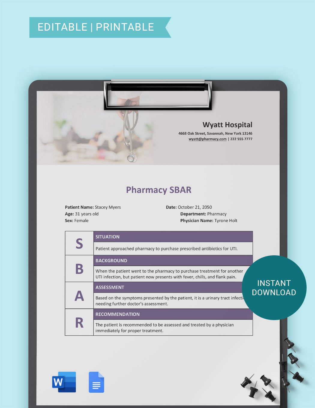 Pharmacy SBAR Template in Word, Google Docs