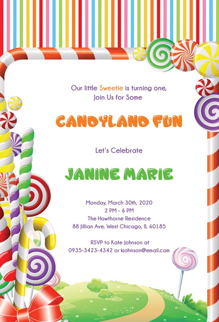 Free Candyland Birthday Invitation Template in PSD, MS Word, Publisher