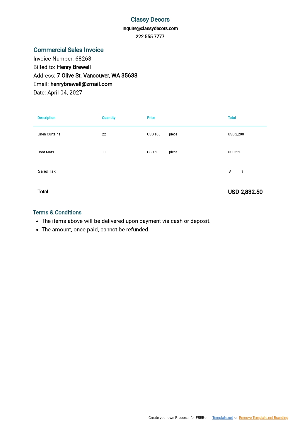 commercial invoice template google docs