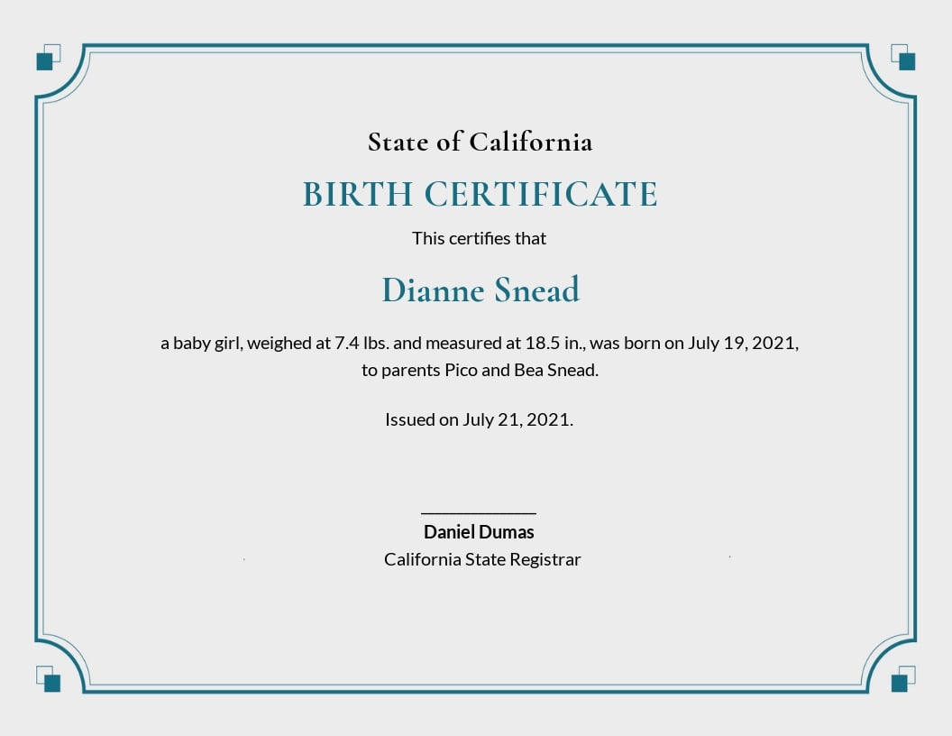 Free Blank Birth Certificate Template - Google Docs, Illustrator With Regard To Girl Birth Certificate Template