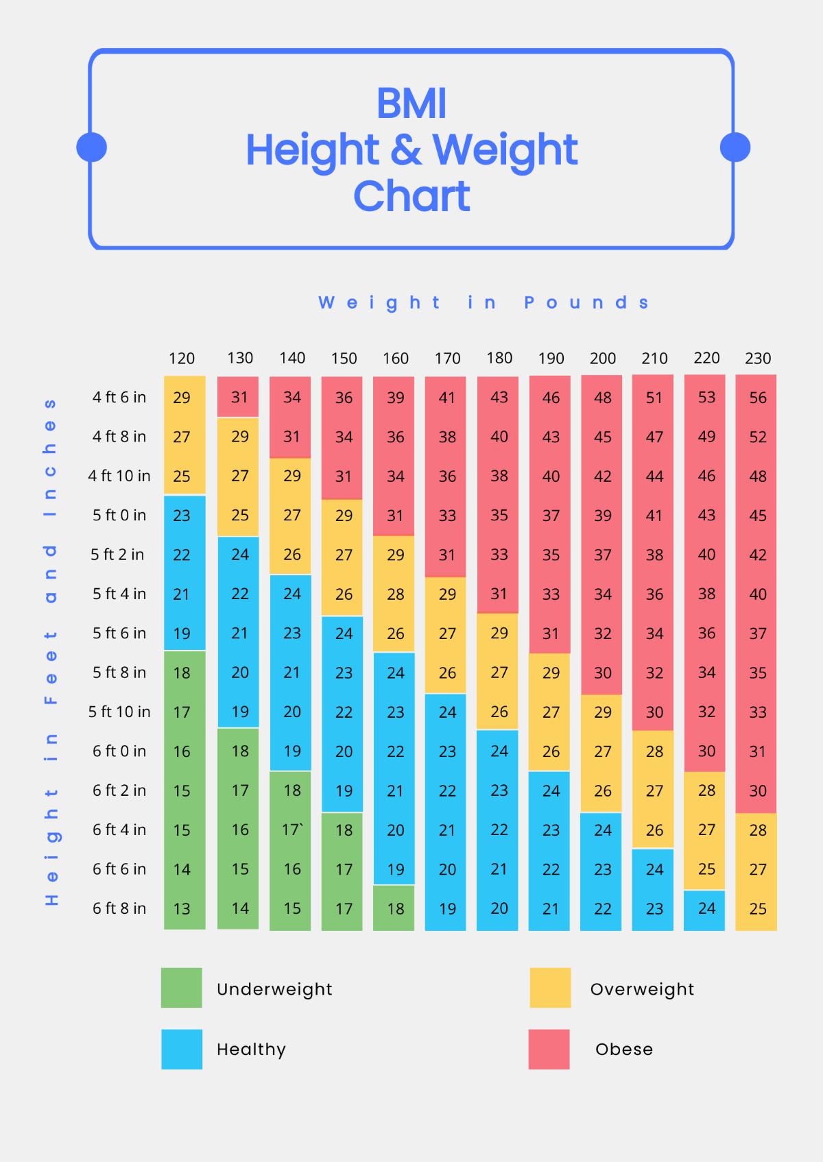 BMI Height Weight Chart Template