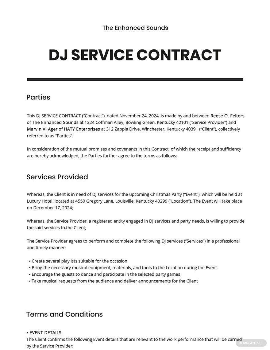 DJ Service Contract Template