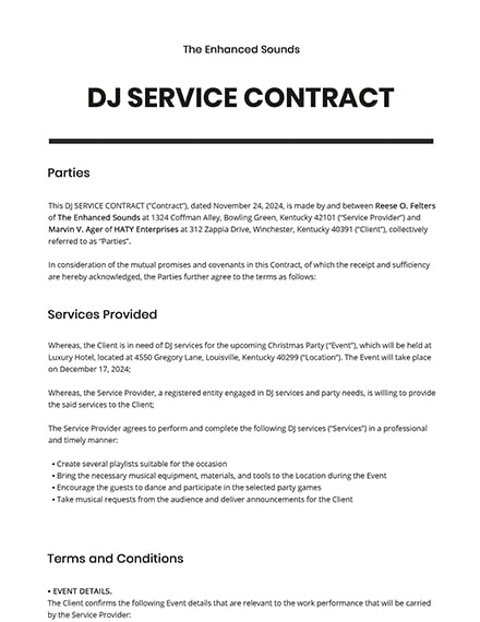 dj service contract