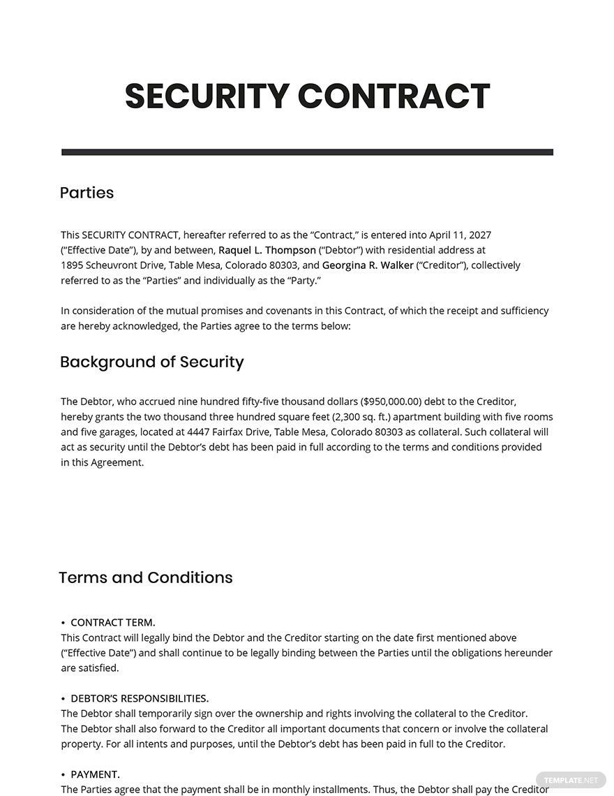 Security Contract Template