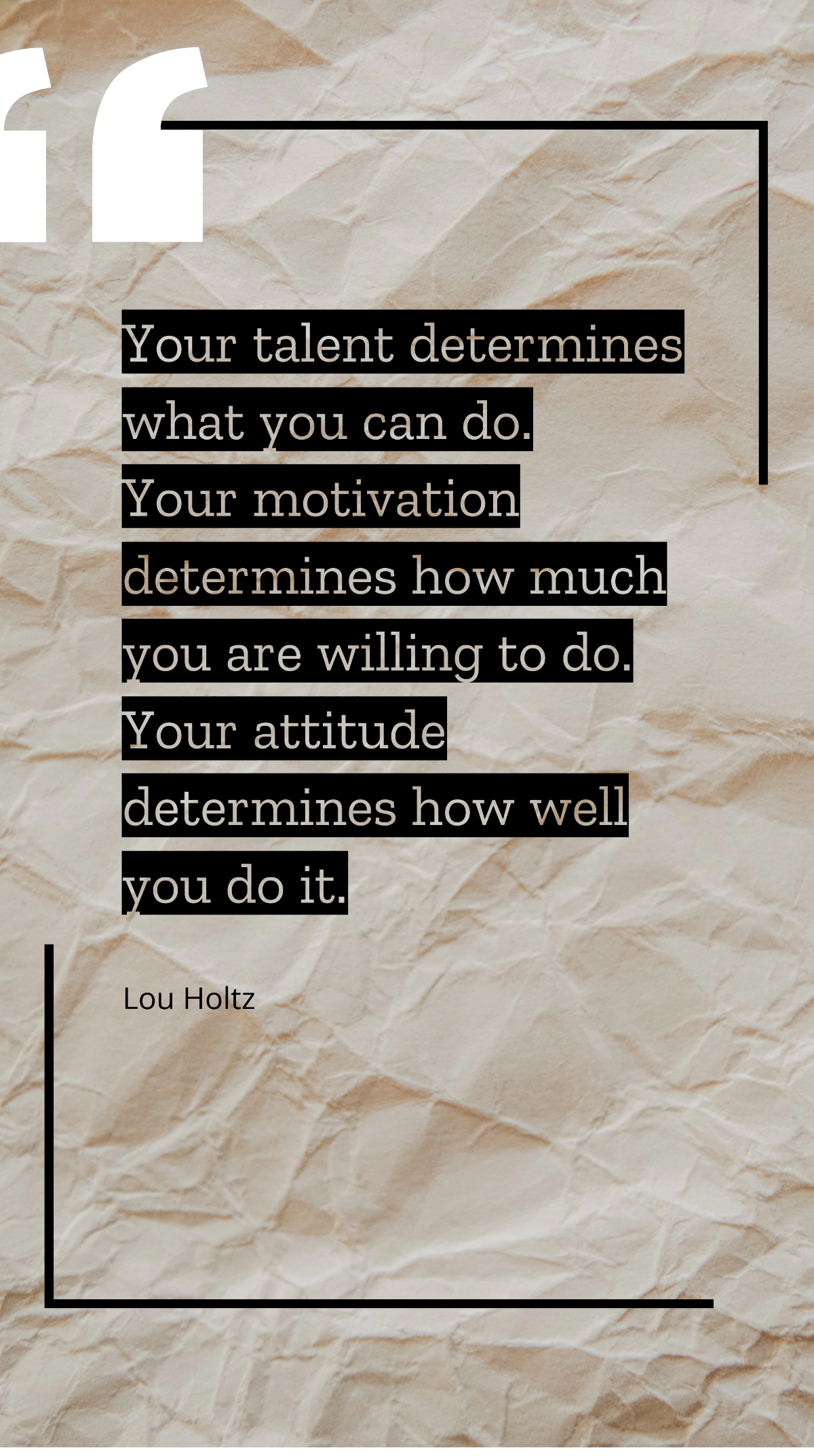 Lou Holtz - Your talent determines what you can do. Your motivation determines how much you are willing to do. Your attitude determines how well you do it. Template