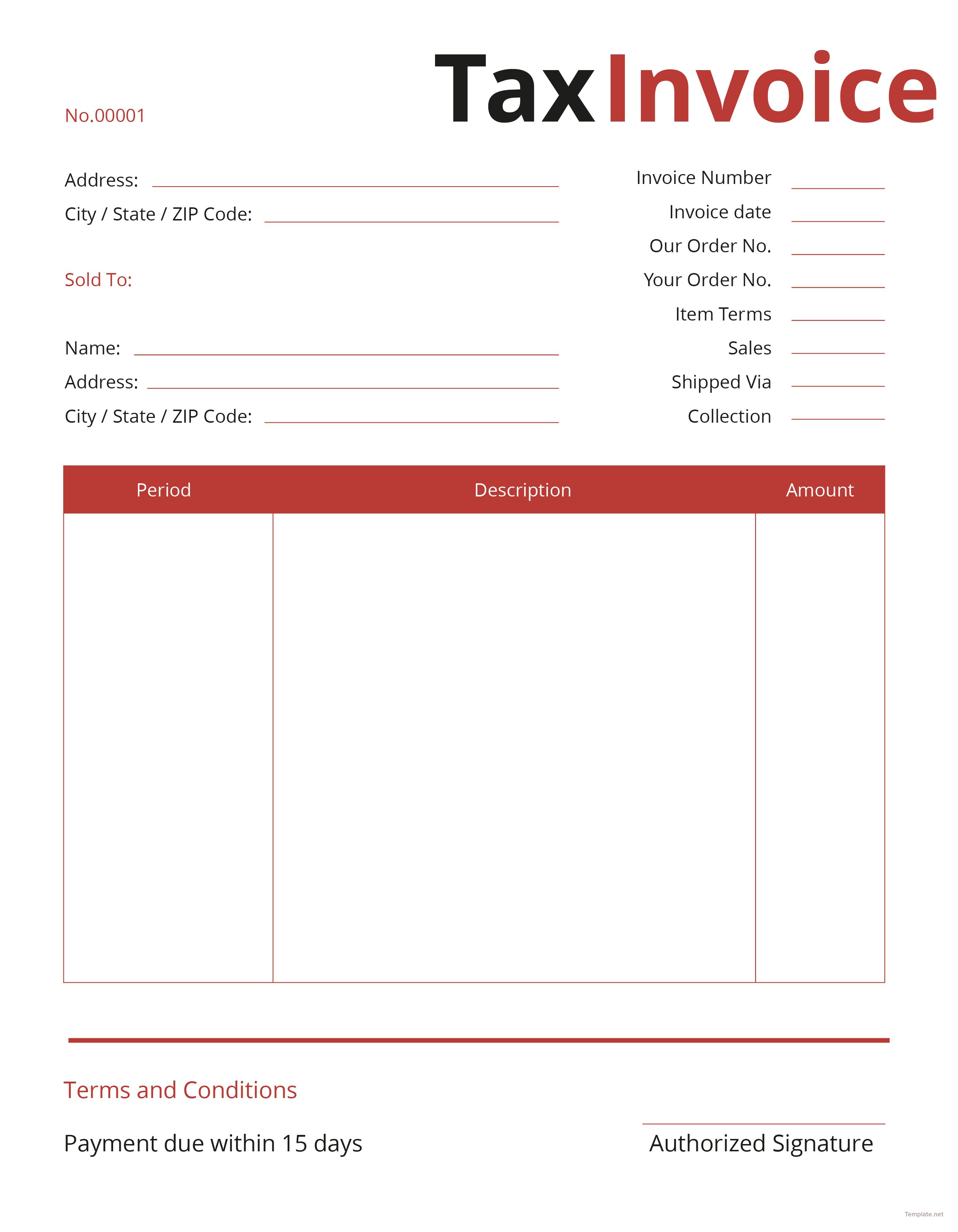 Free Commercial Tax Invoice Template in Adobe Illustrator