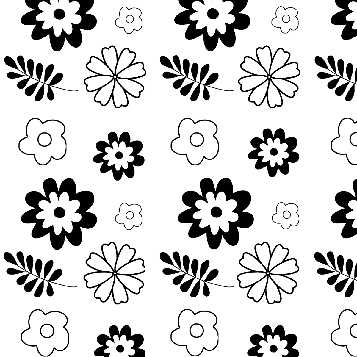Floral Black and White Pattern Clipart Template