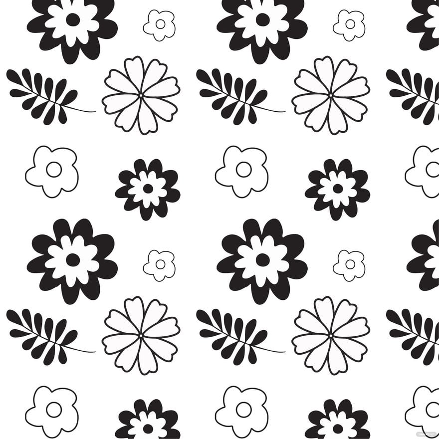 Floral Black and White Pattern Clipart in Illustrator
