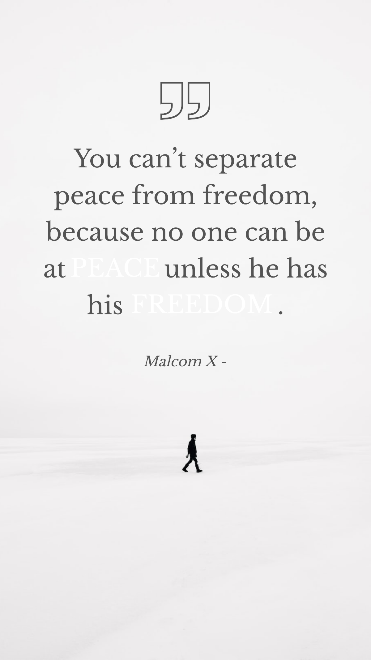 Malcom X - You can’t separate peace from freedom, because no one can be at peace unless he has his freedom. Template