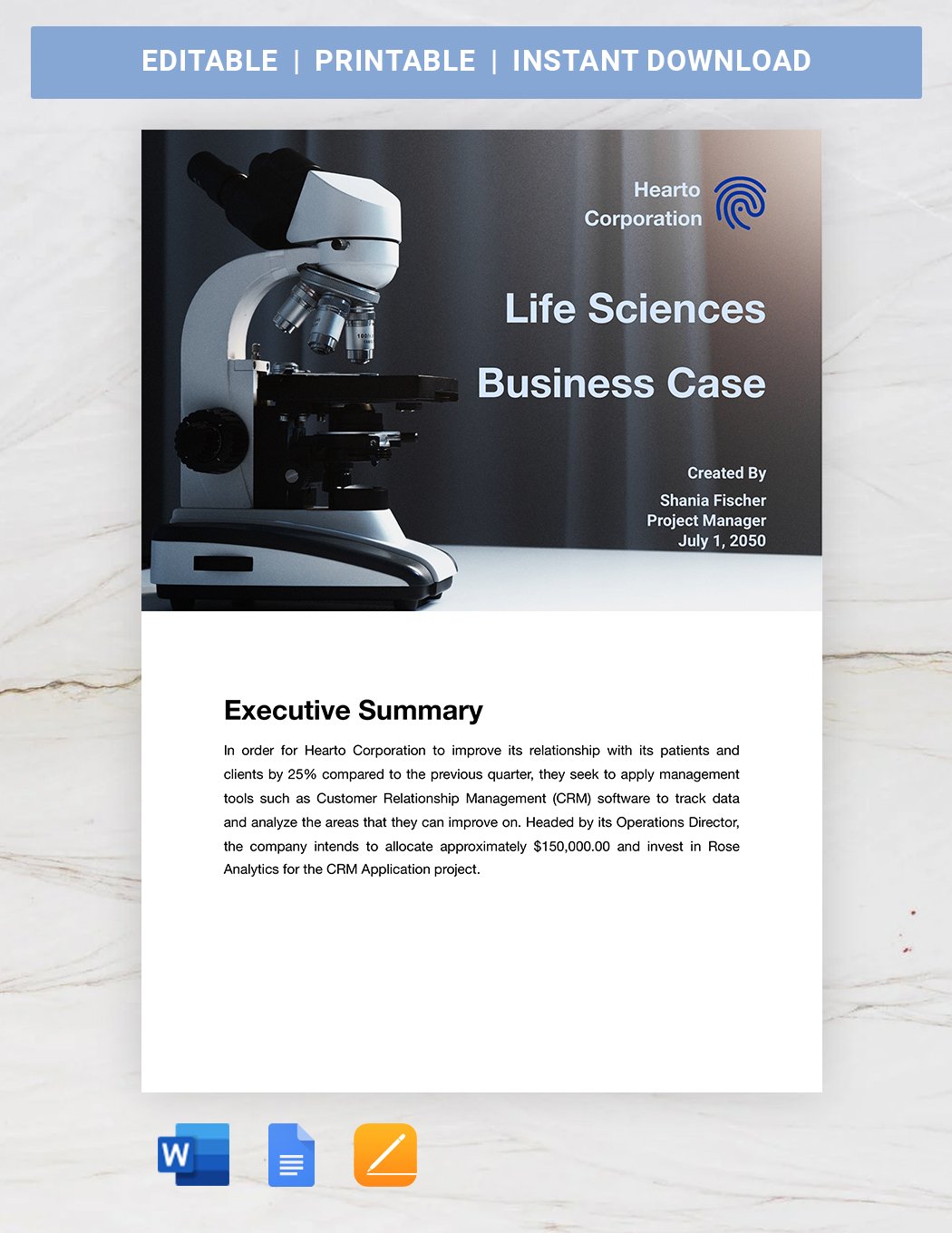 Life Sciences Business Case Template