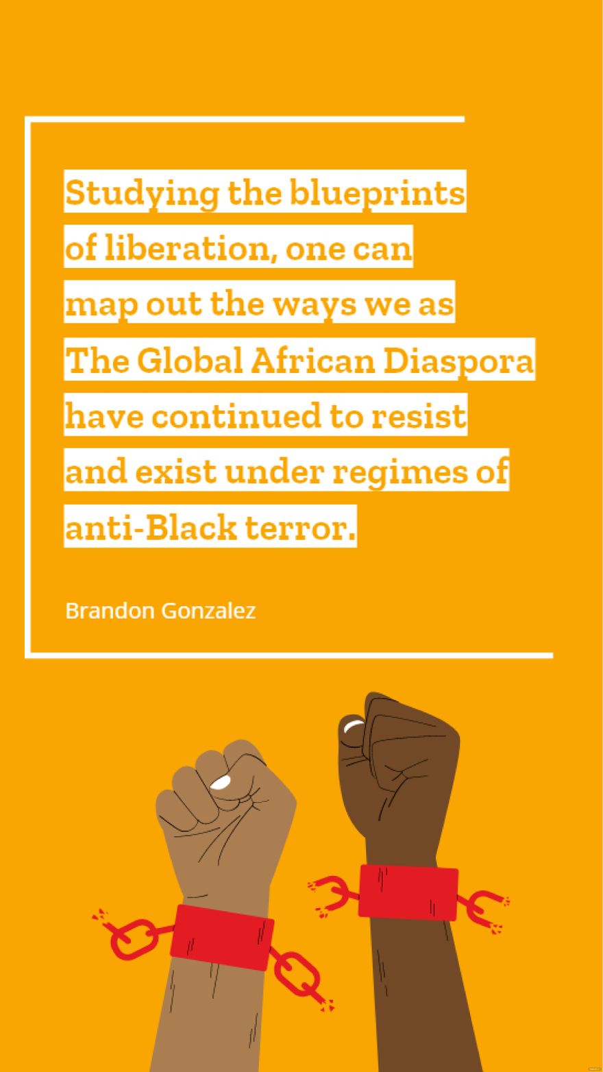 Brandon Gonzalez - Studying the blueprints of liberation, one can map out the ways we as The Global African Diaspora have continued to resist and exist under regimes of anti-Black terror.