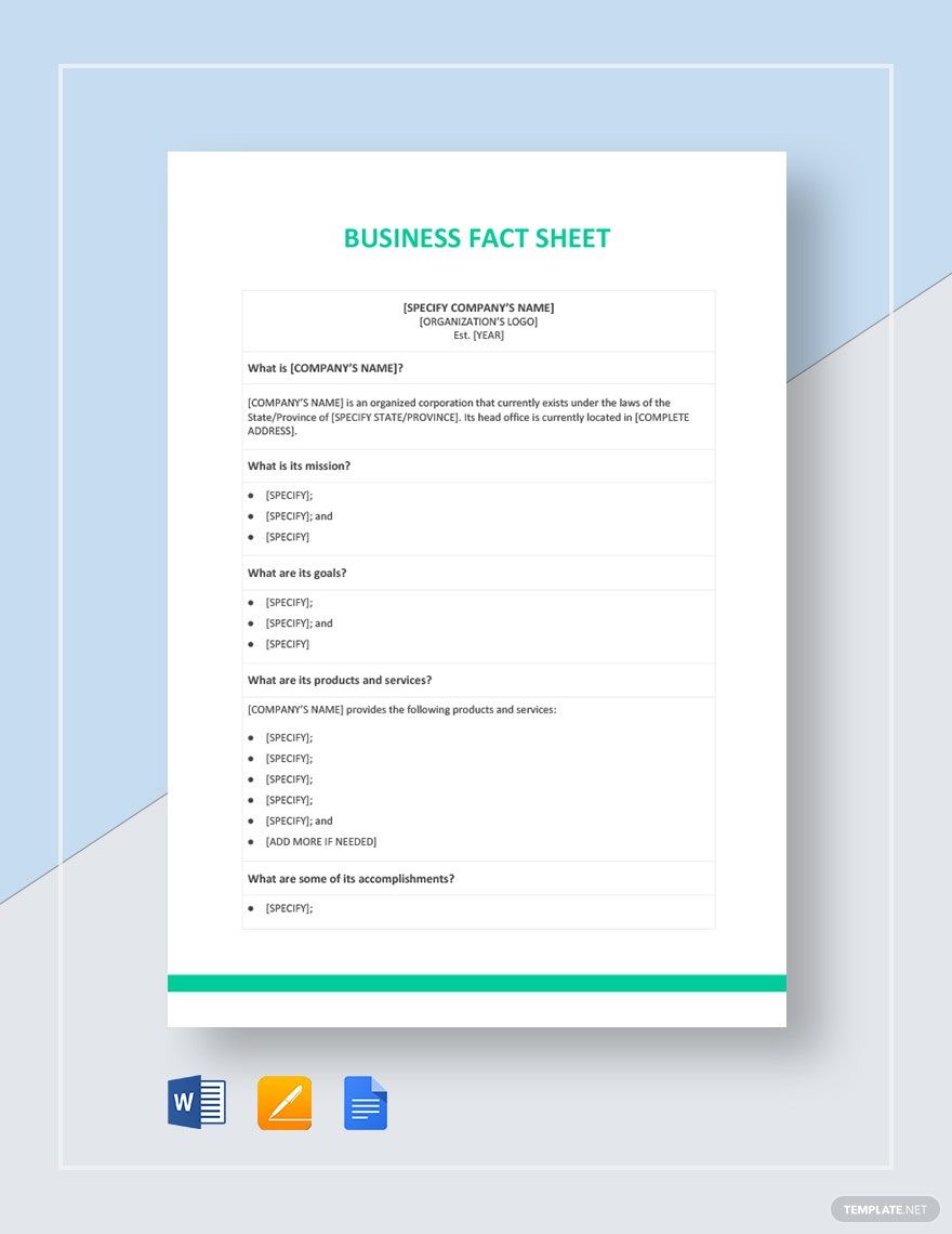 Business Fact Sheet Template