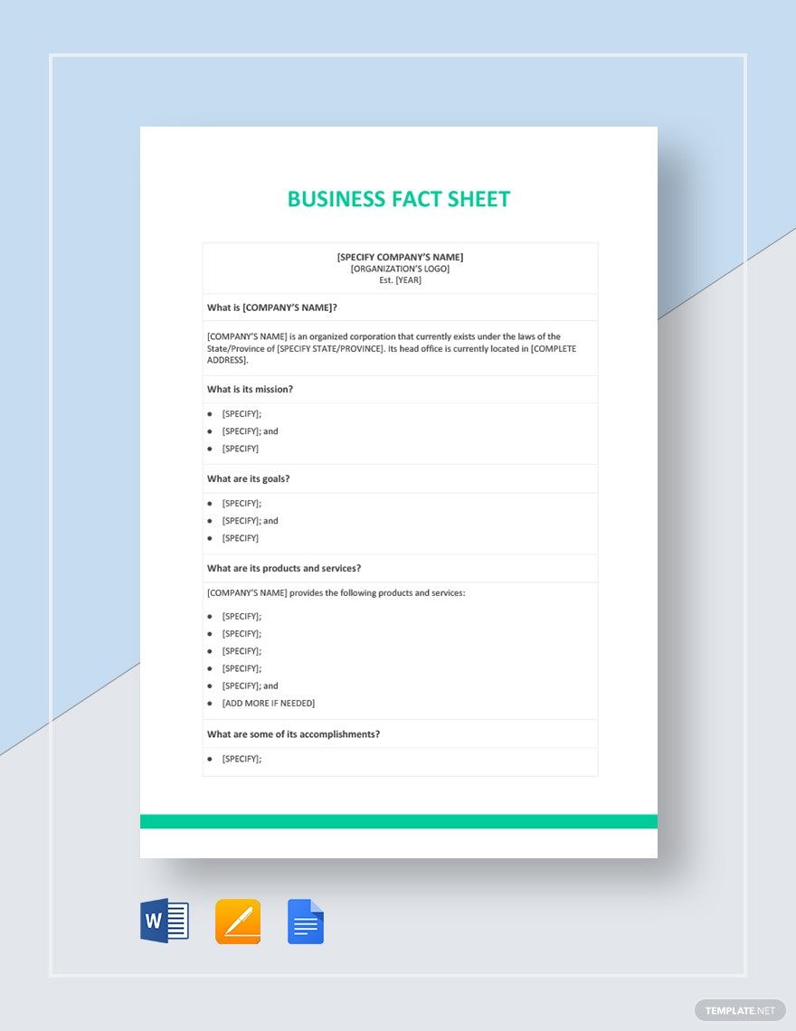 Business Fact Sheet Template Download In Word Google Docs PDF 