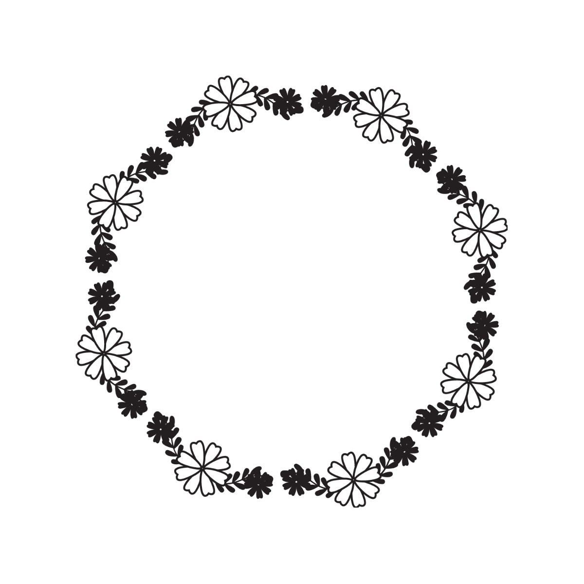 Black and White Floral Wreath Clipart Template
