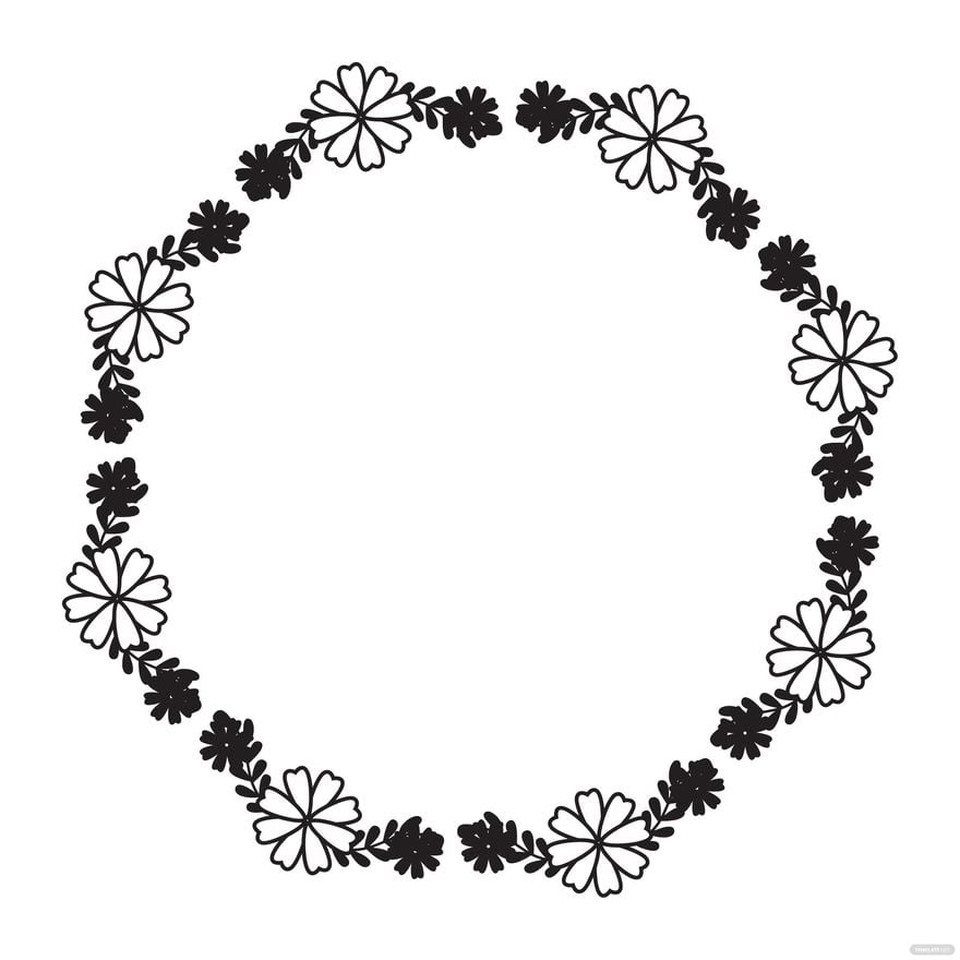 Black and White Floral Wreath Clipart in Illustrator