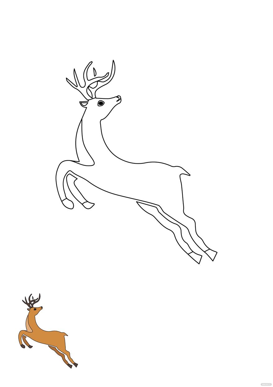 Leaping Deer Coloring Page in PDF, JPG