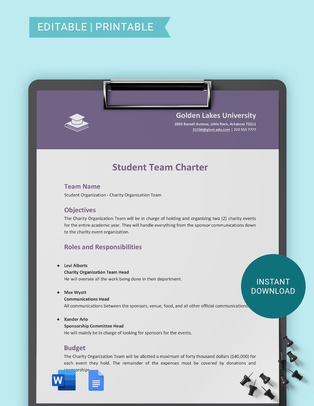 Student Team Charter Template