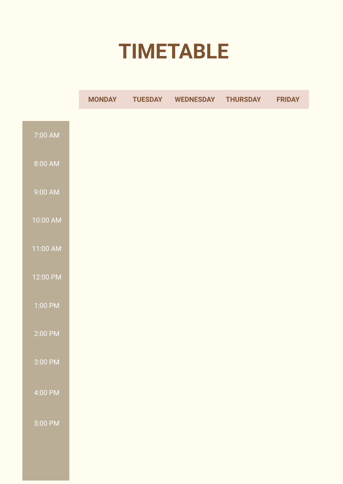Time Table Chart Template