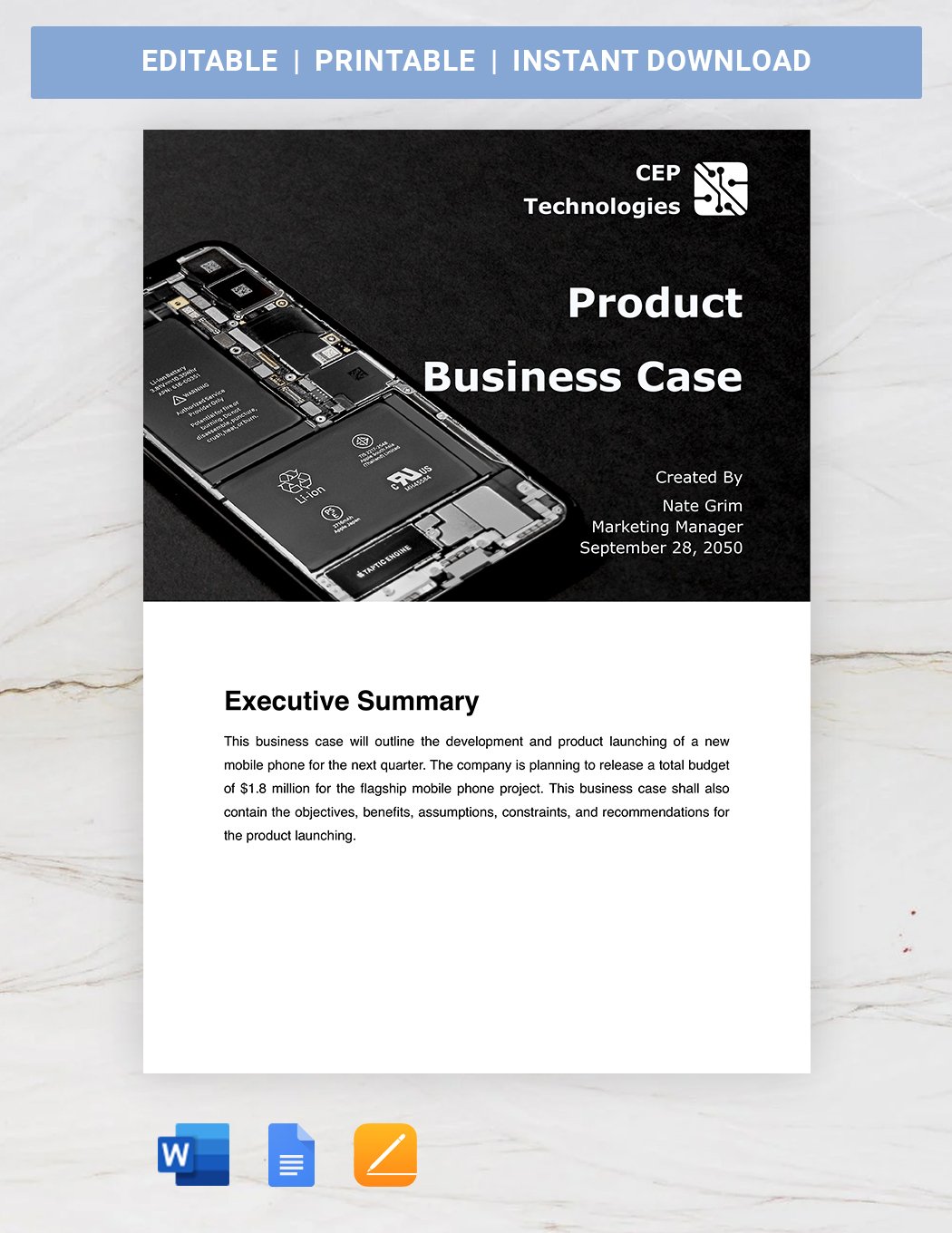 Product Business Case Template