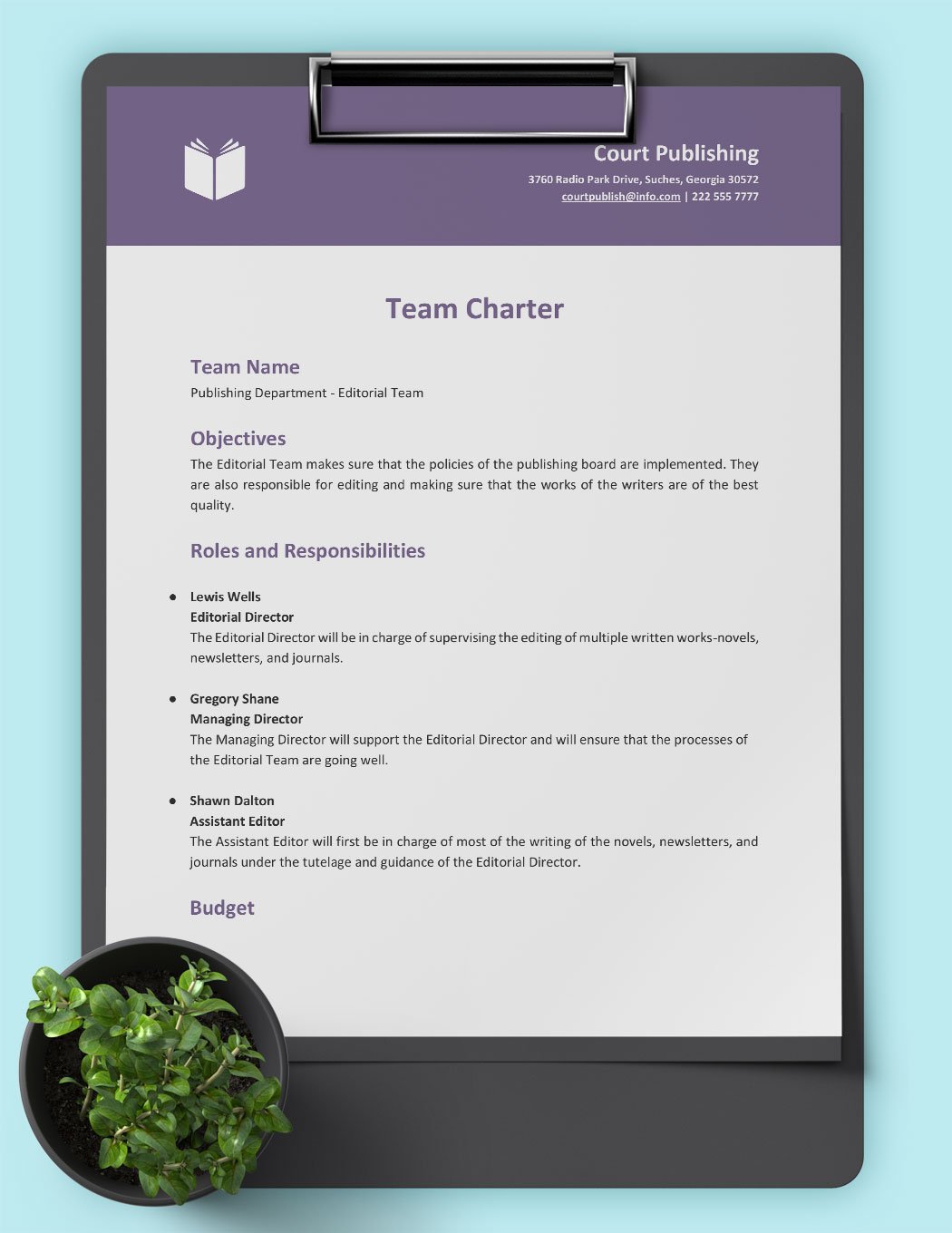 Sample Team Charter Template