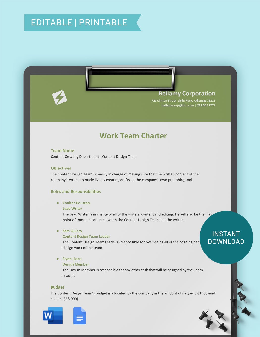 Work Team Charter Template