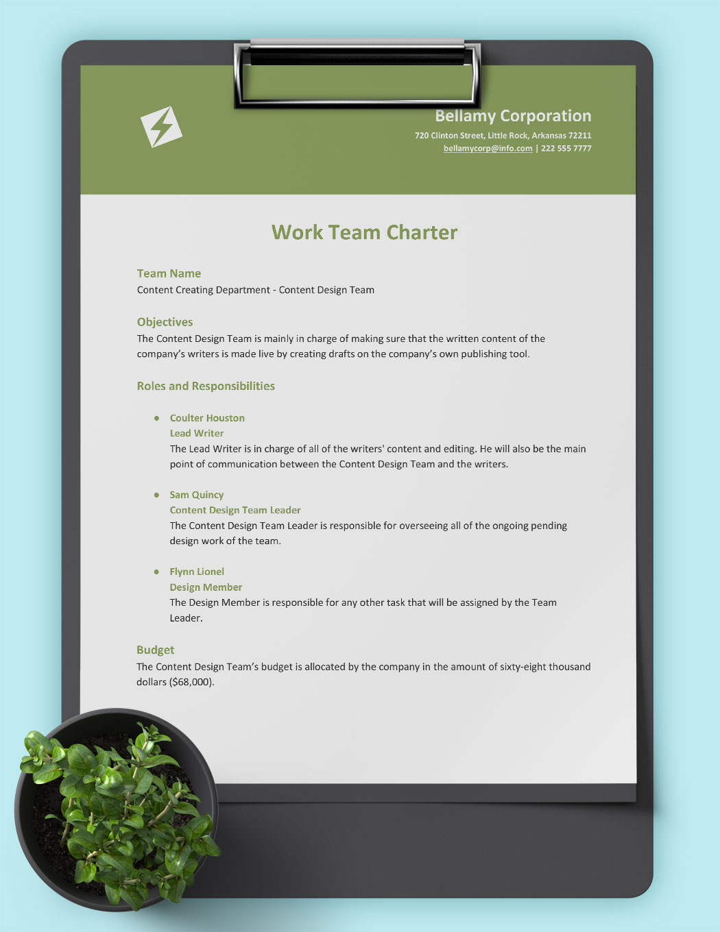 Work Team Charter Template