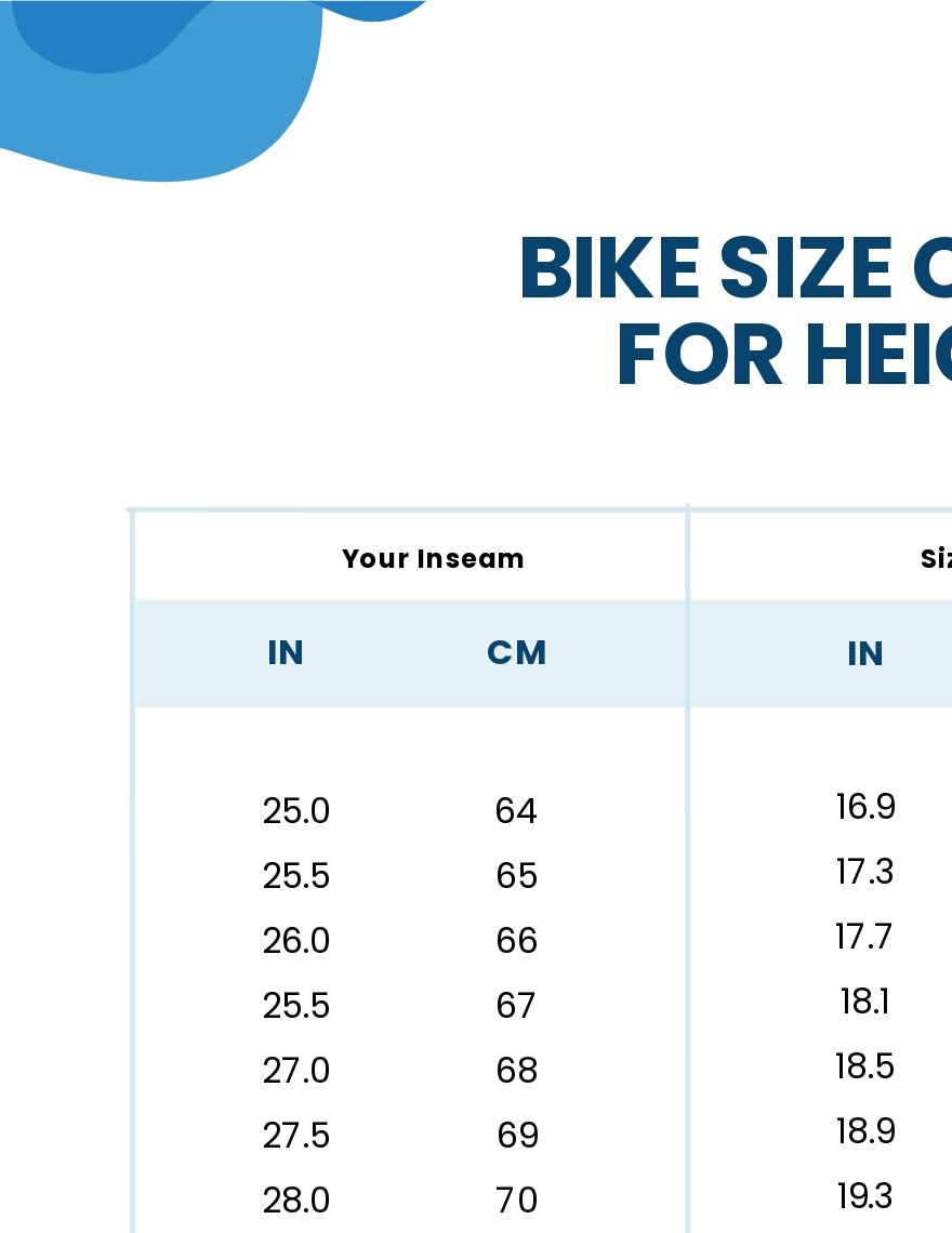 Bike Size Chart for Height - PDF | Template.net