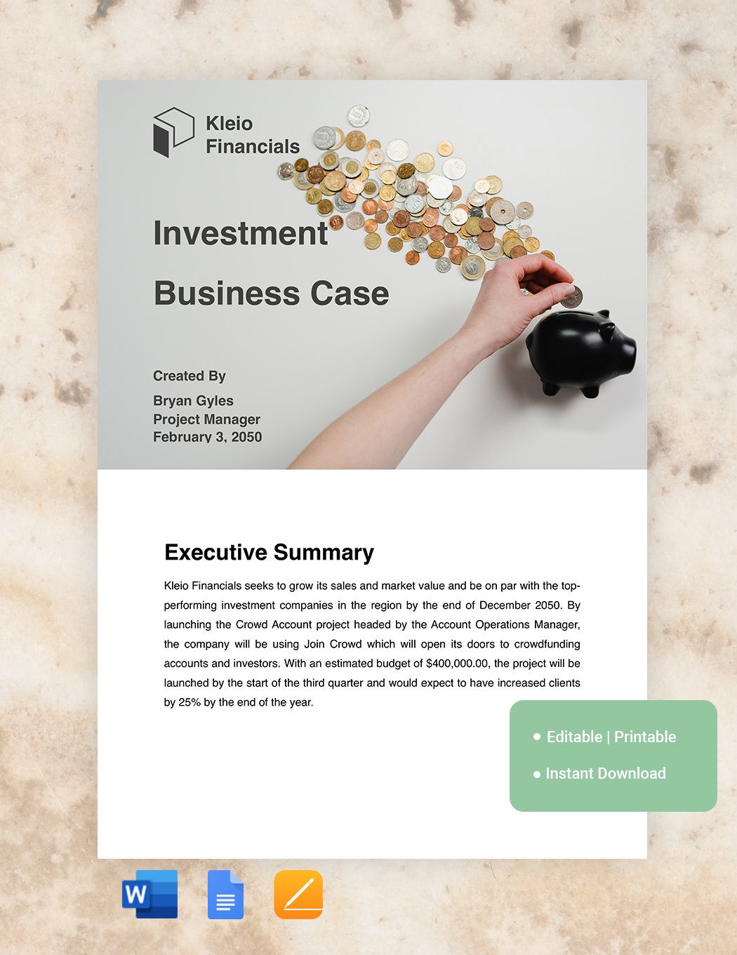 Investment Business Case Template