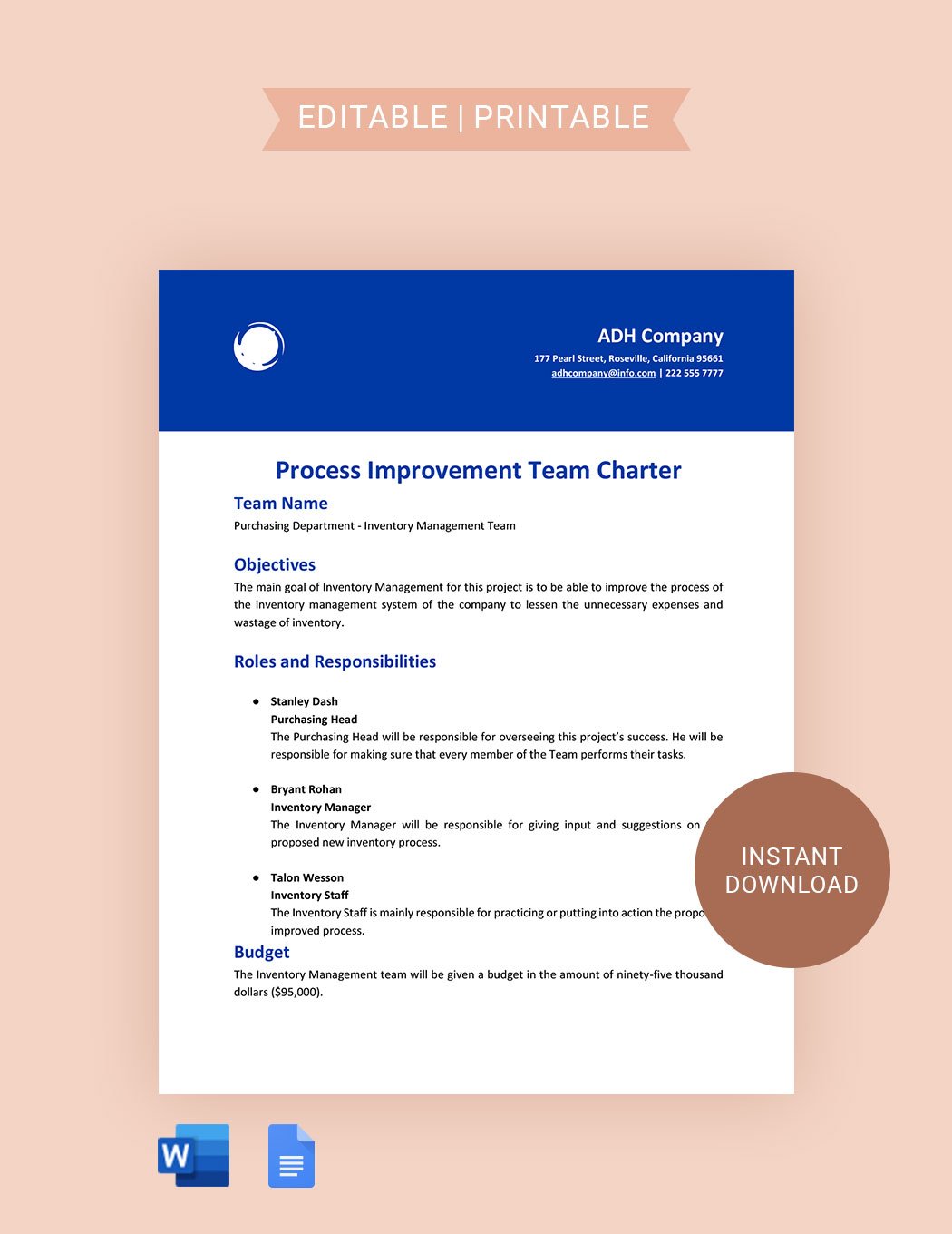 Process Improvement Team Charter Template