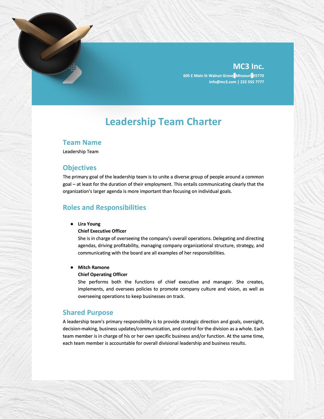 Leadership Team Charter Template