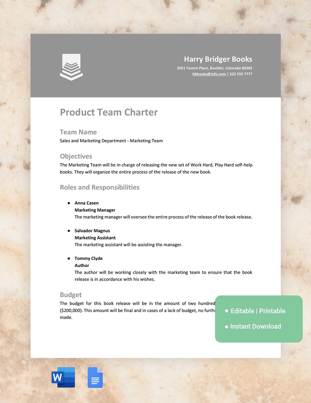 Product Team Charter Template