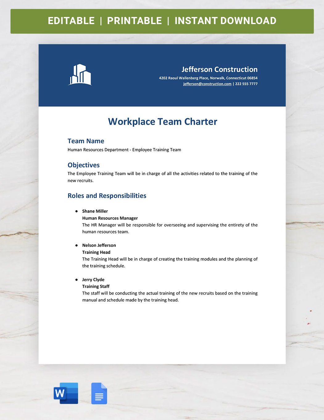 Workplace Team Charter Template